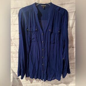 Express Royal Blue Lightweight Button Down Top